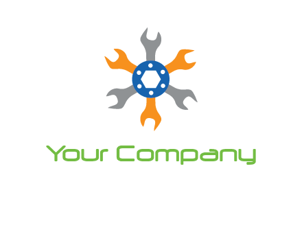 spanners crossing each other with nut in center engineering logo icon