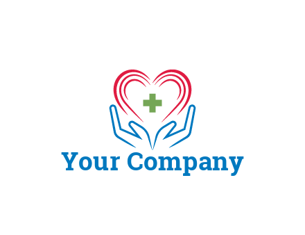 line art hands and heart with first aid sign