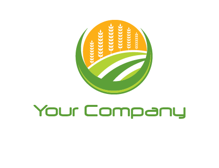 wheat stalks and field in circle agriculture logo