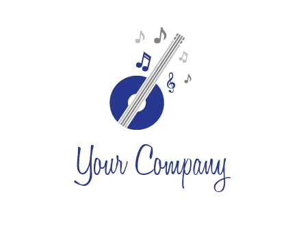 banjo or guitar logo with music notes